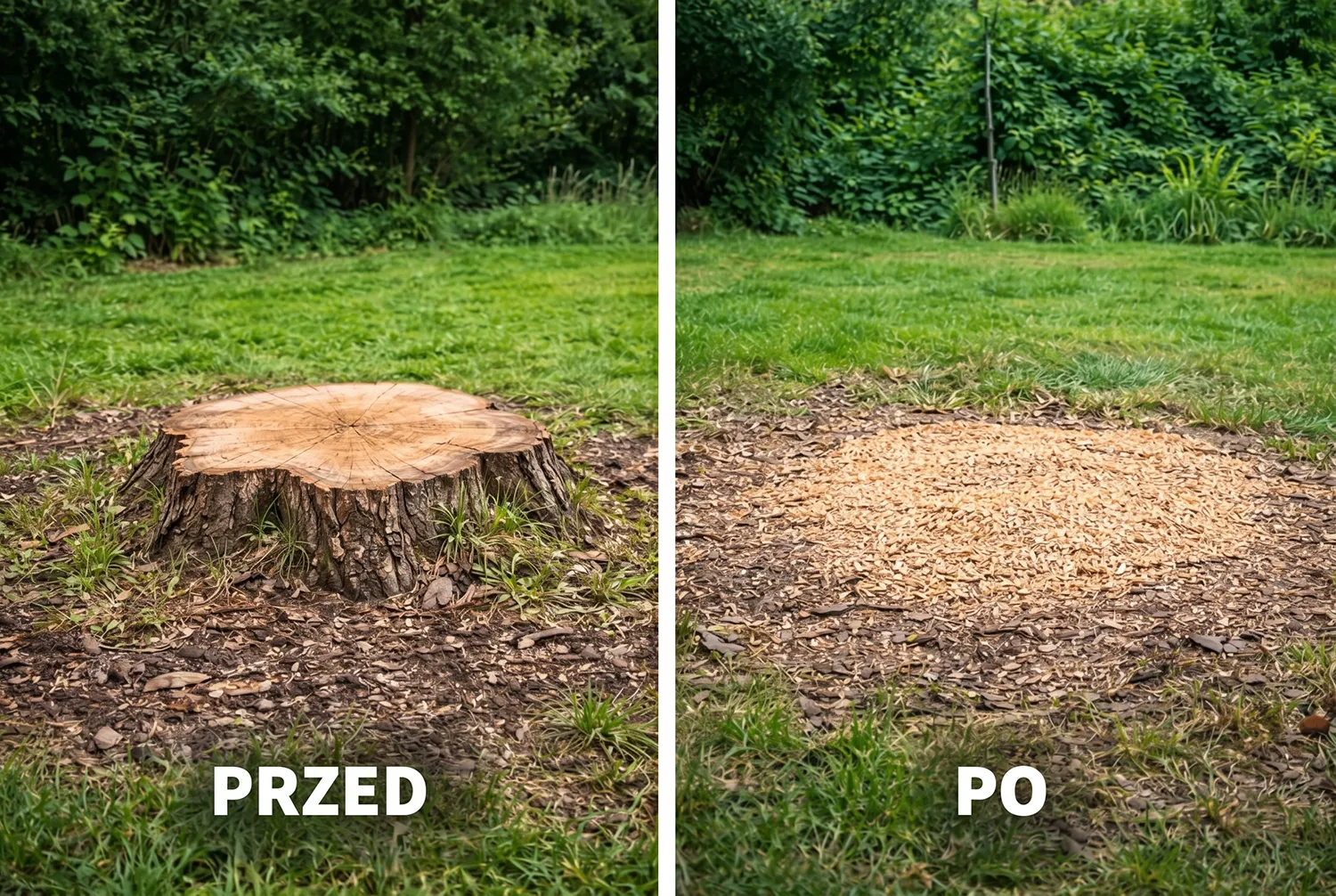 Usuwanie pnia frezarką - porównanie przed i po